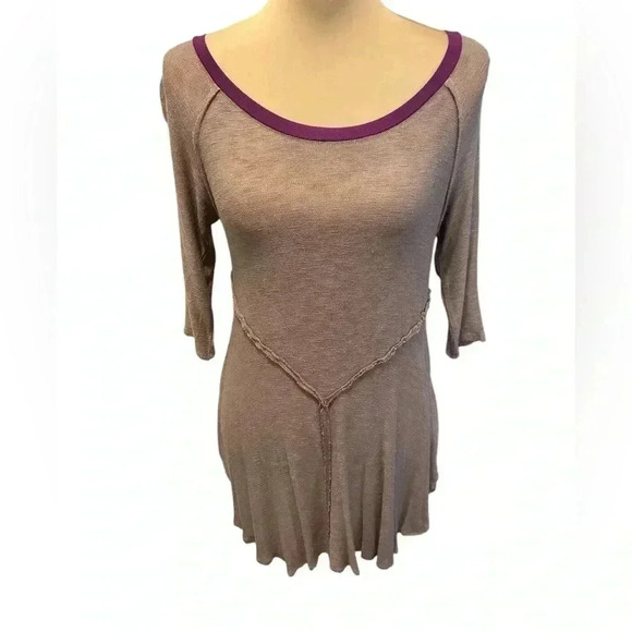 FREE PEOPLE Intimately Free Weekends Layering Top Gauzy Taupe & Purple Sz S NWT - Picture 2 of 12